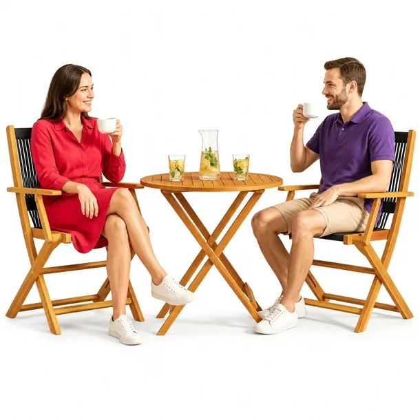 Zestaw Mebli Bistro z Litego Drewna Akacjowego, Stół 70x75 cm, Krzesła C