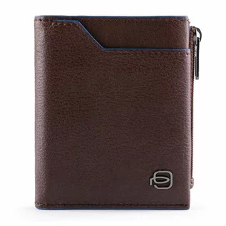 Portfele - Piquadro Niebieski kwadratowy portfel skórzany 8 cm dark brown - grafika 1