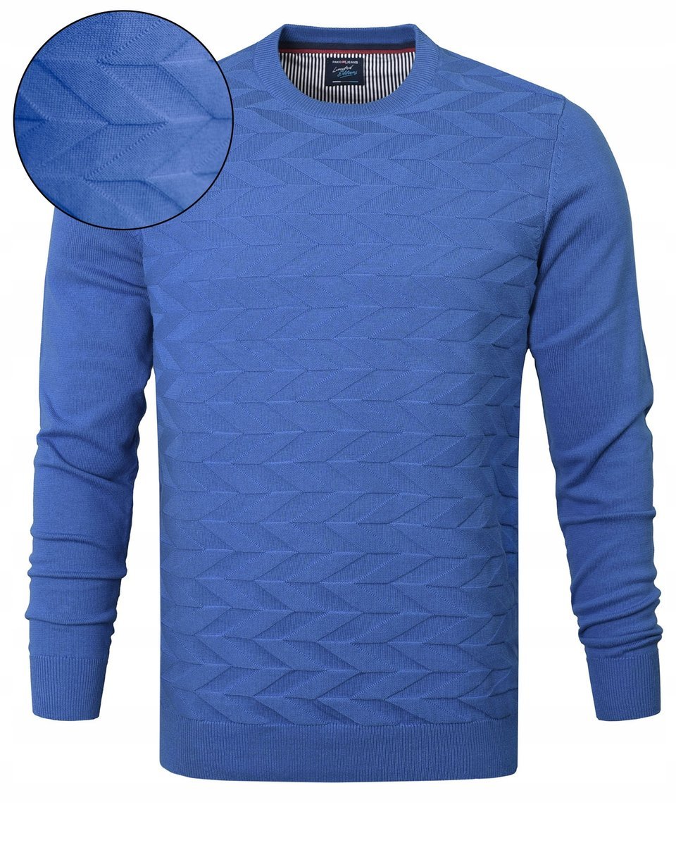 Elegancki SWETER Męski Klasyczny NIEBIESKI Bawełniany L Pako Jeans