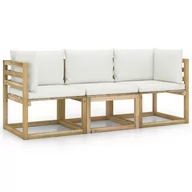 Sofy ogrodowe - VidaXL Ogrodowa sofa 3-os. z kremowymi poduszkami 3064995 - miniaturka - grafika 1