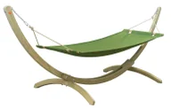Hamaki - Zielony hamak na taras z drewnianym stelażem B2-Z66 - miniaturka - grafika 1