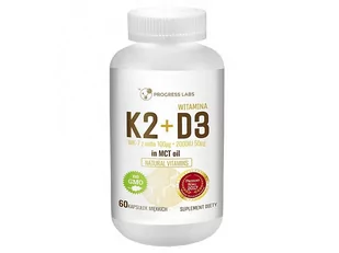 Progress Labs Progress Labs Witamina K2 MK-7 z Natto 100g + D3 2000IU 50g w oleju MCT suplement diety 60 kapsułek miękkch - Witaminy i minerały - miniaturka - grafika 1