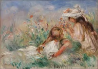 Plakaty - Galeria Plakatu, Plakat, Girls in the Grass Arranging a Bouquet, Pierre-Auguste Renoir, 100x70 cm - miniaturka - grafika 1