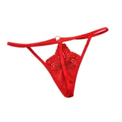 Majtki damskie - Stringi z koronką - Czerwony Uniwersalny - miniaturka - grafika 1