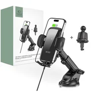 Uchwyty samochodowe do telefonów - Protect Uchwyt samochodowy z ładowaniem Qi Tech CM15W-V1 na szybę / deskę / do kratki nawiewu Dashboard 15W, czarny - miniaturka - grafika 1