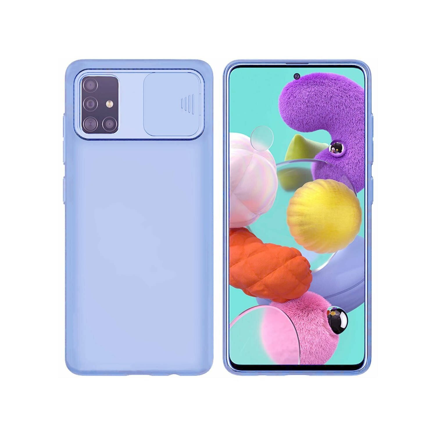 cofi1453® silikonowe etui ochronne 360 stopni CamShield smukłe etui na telefon komórkowy z osłoną aparatu kompatybilne z Samsung Galaxy A71 (A715F) jasnoniebieski