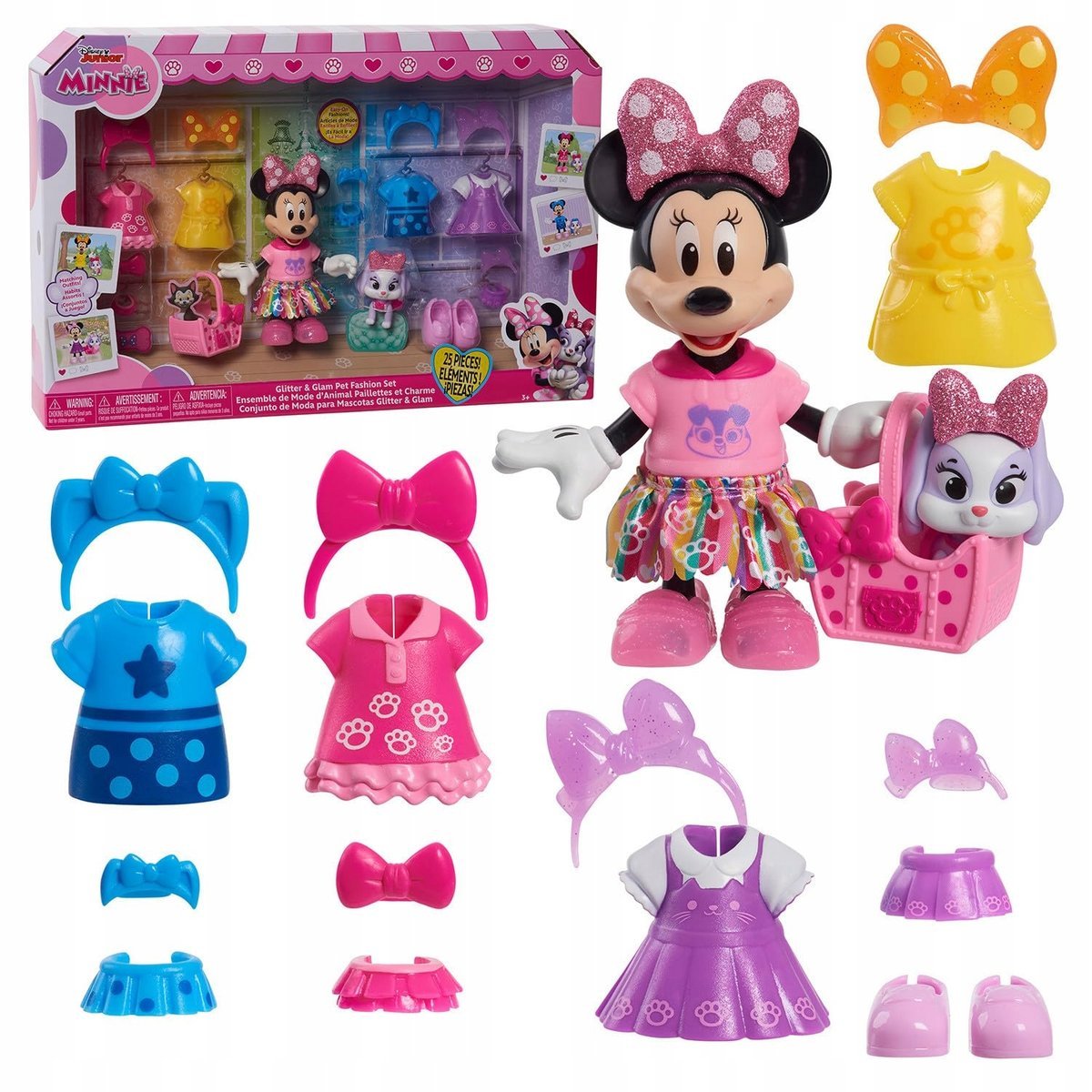 Disney Junior Minnie Mouse Glitter and Glam Pet Fashion Set, 23-częściowa