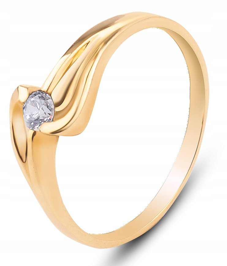 PIĘKNY KLASYCZNY ZŁOTY PIERŚCIONEK Z BIAŁYM KAMIENIEM CELIA 14KT 585