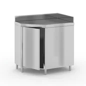 Stoły gastronomiczne - Narożny stół ze stali nierdzewnej z szafką, 1100 x 700 x 850 mm - miniaturka - grafika 1