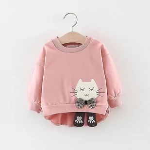 Slowmoose Cartoon Cat Bow Design, sweter z długim rękawem Różowy 24M - Bluzki dla niemowląt - miniaturka - grafika 1