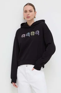 Karl Lagerfeld bluza bawełniana damska kolor czarny z kapturem z aplikacją - Bluzy damskie - miniaturka - grafika 1