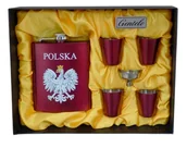 Piersiówki - Czerwona Piersiówka z Kieliszkami Polska Godło - miniaturka - grafika 1