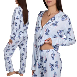 DISNEY Stitch Damska, ROZPINANA piżama z długim rękawem, SZEROKIE NOGAWKI, zapinana na guziki, KOMPLET do spania XL - Piżamy damskie - miniaturka - grafika 1