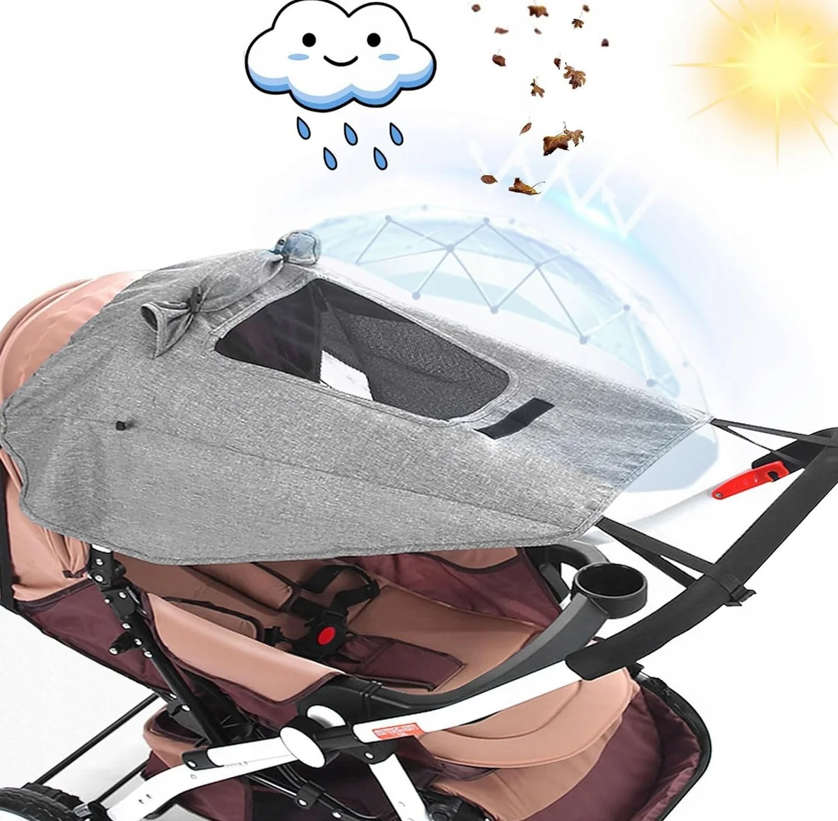 PARASOLKA WÓZKOWA 69X59CM OSŁONA UV50 OCHRONA SŁOŃCE DESZCZ DZIECI