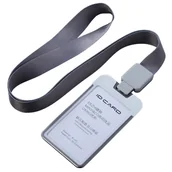 Identyfikatory - Identyfikator na smycz wysuwaną nowoczesny– lekki holder na karty SZARY / Dezhi - miniaturka - grafika 1