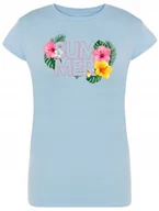 Koszulki i topy damskie - T-Shirt damski nadruk kwiaty SUMMER r.S - miniaturka - grafika 1