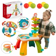 Zabawki interaktywne dla dzieci - STOLIK INTERAKTYWNY 2W1 PANEL EDUKACYJNY + WIEŻA ZJEŻDŻALNIA DLA PIŁEK - miniaturka - grafika 1