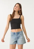 Spodenki damskie - Stradivarius Błyszczące szorty jeansowe Jasnoniebieski 38 - miniaturka - grafika 1