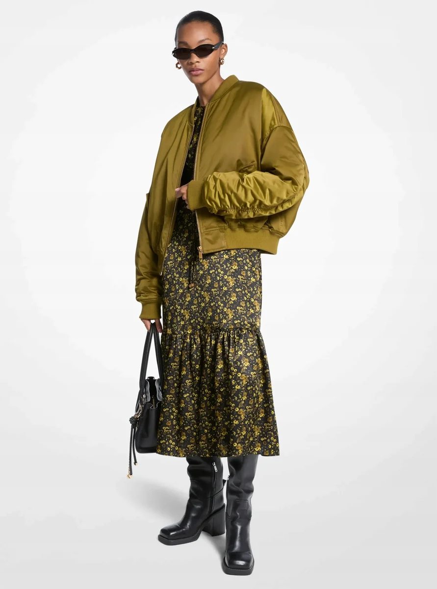 MICHAEL KORS KURTKA DAMSKA BOMBER NA ZAMEK Z WISKOZĄ ZIELONA M QAA*