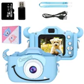 Aparaty Cyfrowe - Aparat Cyfrowy Dla Dzieci, Bambino, Potworek 40 Mpx z Kartą Pamięci 32GB, Niebieski - miniaturka - grafika 1