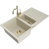 Zlewozmywaki z baterią - Mexen Matias zlewozmywak granitowy 1,5-komorowy z ociekaczem i baterią kuchenną Carla, beżowy - miniaturka - grafika 1