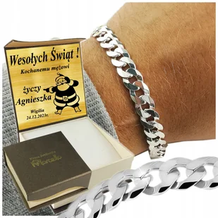 Srebrna Bransoleta Męska Pancerka 8mm/20cm Diamentowana 925 Grawer - Bransolety męskie - miniaturka - grafika 1