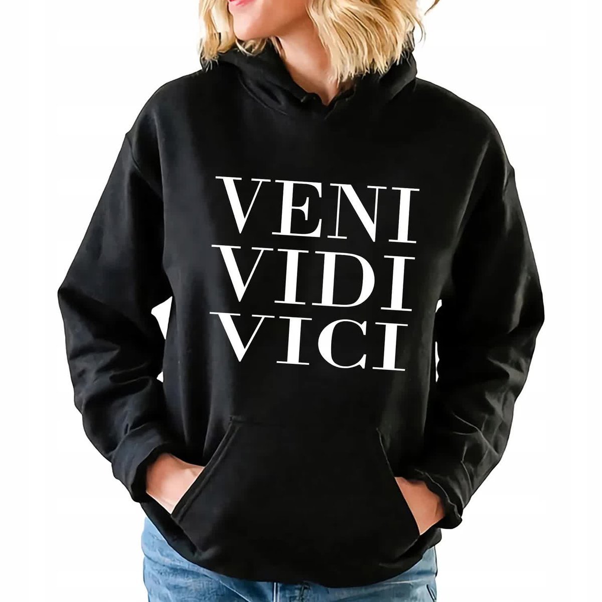 Bluza Damska Czarna Z Kapturem VENI VIDI VICI Trylogia Book Wzory - S