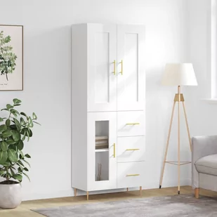 vidaXL Witrynka biała połysk 69,5x34x180 cm materiał drewnopochodny - Witryny - miniaturka - grafika 1