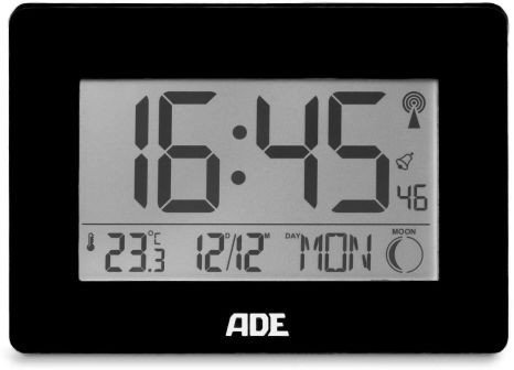 Zegar elektroniczny xxl, z termometrem i budzikiem ADE, 23 x 3 x 16 cm, czarny