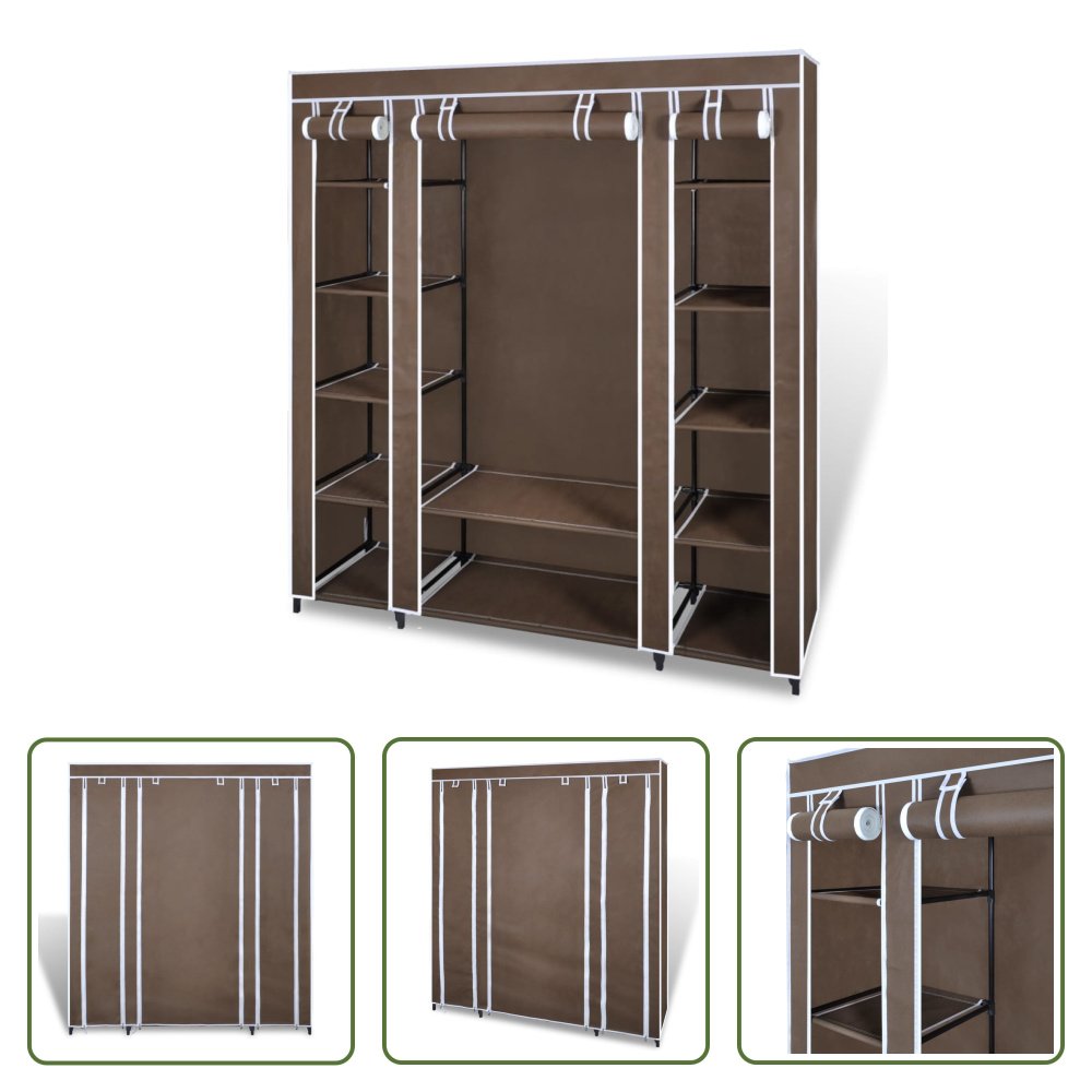 The Living Store Szafa materiałowa z półkami i drążkami 45×150×176 cm Brązowy