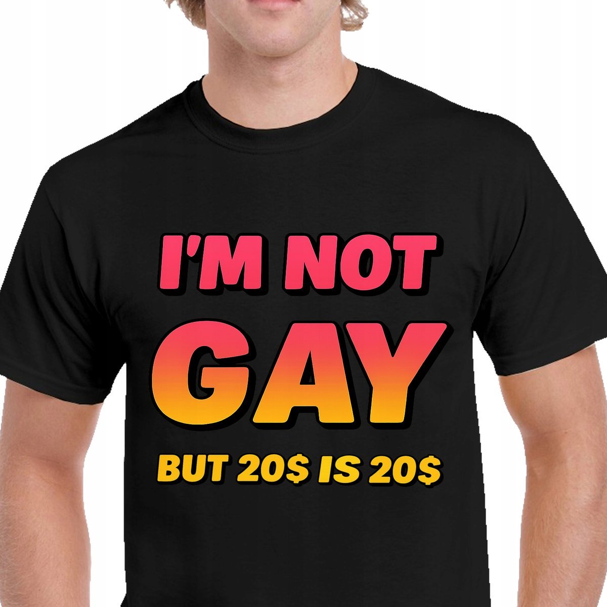 KOSZULKA MĘSKA CZARNA ŚMIESZNA MĘSKA IM NOT GAY BUT 20 IS 20 L P361