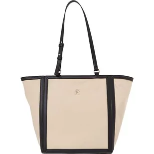 Tommy Hilfiger Damska torba na ramię Essential S Tote Cb, beżowa, jeden rozmiar, Biała glinka/czarna, Jeden rozmiar, TH ESSENTIAL S TOTE CB - Torebki damskie - miniaturka - grafika 1