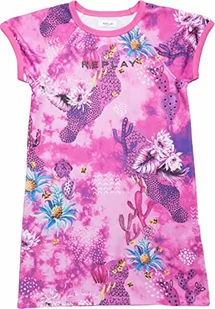 Replay Dziewczęca sukienka z krótkim rękawem z mieszanki bawełny, różowa (All Over Fuxia Tropics 010), 12 lat, 010 All Over Fuxia Tropics, 12 Lata - Sukienki - miniaturka - grafika 1