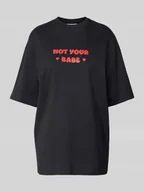 Koszulki i topy damskie - T-shirt o kroju oversized z nadrukowanym napisem - miniaturka - grafika 1