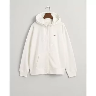 Bluzy damskie - GANT Damska bluza z kapturem REL Shield Full Zip Hoody, Eggshell, standardowa, Eggshell - grafika 1