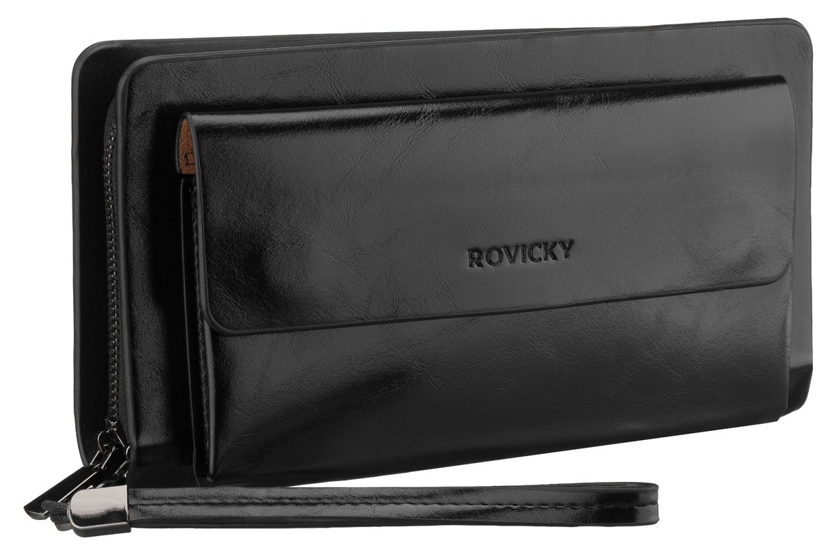 Saszetka do ręki męska Rovicky elegancka miejska klasyczna ze skóry eko czarna