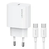Ładowarki do telefonów - USAMS Ład. siec. 1xUSB-C T65 PD20W PD Fast Charging US-CC226 + kabel USB-C/USB-C US-SJ711 60W biały/white Yi Series OYXLTZ01 - miniaturka - grafika 1