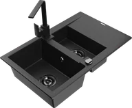 Zlewozmywaki z baterią - Mexen Gaspar zlewozmywak granitowy 1,5-komorowy z ociekaczem i baterią kuchenną Rita, czarny/srebrny  - 6507-73-670300-70-B - miniaturka - grafika 1