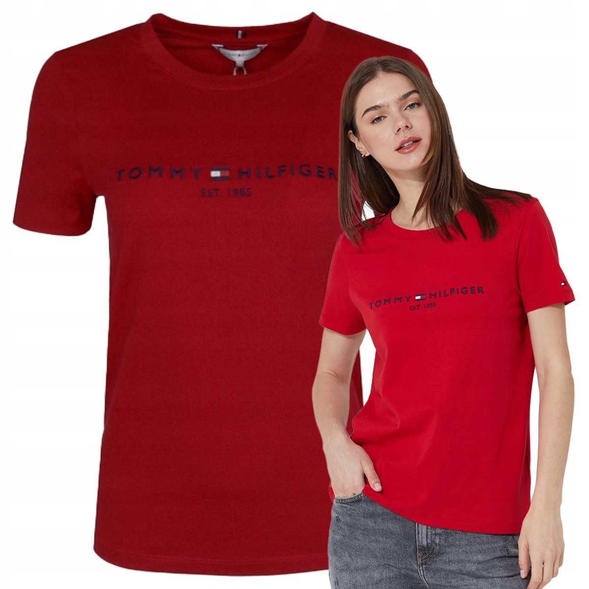 Tommy Hilfiger Koszulka Damska Bawełniana Czerwona T-shirt Sportowa r.L
