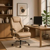 Fotele i krzesła biurowe - Fotel Biurowy Masujący z Funkcją Podgrzewania GIORGIO Obrotowy Beżowy Ekoskóra Nowoczesny - miniaturka - grafika 1