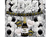 Balony i akcesoria - Zestaw balonów na Sylwestra srebrno-czarny Nowy Rok Happy New Yer nr 1 - miniaturka - grafika 1