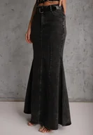 Spódnice - Czarna Spódnica Syrenka z Bawełny Jeansowa High Waist z Paskiem Appala - miniaturka - grafika 1