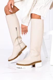 Beżowe kozaki na platformie POLSKA SKÓRA Casu 850-S - Kozaki damskie - miniaturka - grafika 1