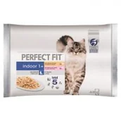 Mokra karma dla kotów - Perfect Fit Indoor saszetka 4x85g mokra karma dla kotów w sosie z kurczakiem i groszkiem z łososiem i marchewką) - miniaturka - grafika 1