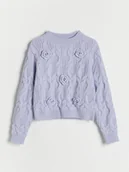 Swetry dla dziewczynek - Reserved - Sweter z kwiatową aplikacją - lawendowy - miniaturka - grafika 1