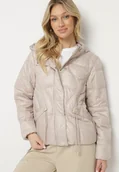 Kurtki damskie - Beżowa Kurtka z Kapturem Ozdobiona Przeszyciami i Sznurkami Boledia - miniaturka - grafika 1