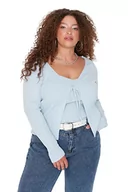 Swetry damskie - Trendyol Damski duży rozmiar regularny standardowy dekolt w serek dzianina kardigan plus size, NIEBIESKI, 4XL Duże rozmiary - miniaturka - grafika 1