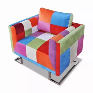 vidaXL Patchworkowy fotel, chromowane nóżki - Fotele - miniaturka - grafika 2
