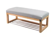 Ławki do przedpokoju - Ławka na buty LPG-4 130cm EMRAWOOD drewno lite kolor naturalny siedzisko gładkie ekoskóra kolor popiel - miniaturka - grafika 1