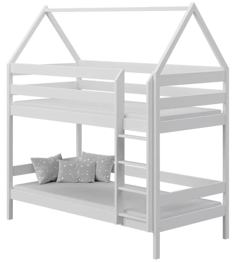 Białe łóżko piętrowe domek 2-osobowe dla dzieci - Zuzu 3X 200x90 cm